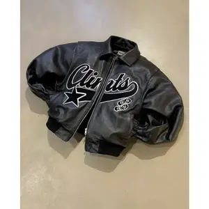 Men's Retro Embroidery Leather Jacket Hip Hop Motorcycle Zipper Coat Streetwear Y2K Fashion Outerwear Biker Style Top