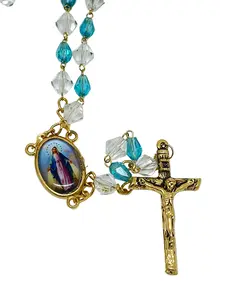 Our Lady of the Miraculous Medal Light  Blue and Clear Crystal Rosary