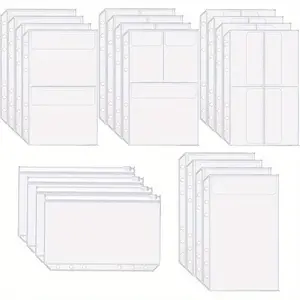 10/20 pcs Binder Pockets,  A5 Size 6 Holes Binder Pockets, [Waterproof PVC Pouch] Premium Clear Binder Zipper Folders Document Filing Bags for 6-Ring Notebook Binder Loose Leaf Bags, Clear