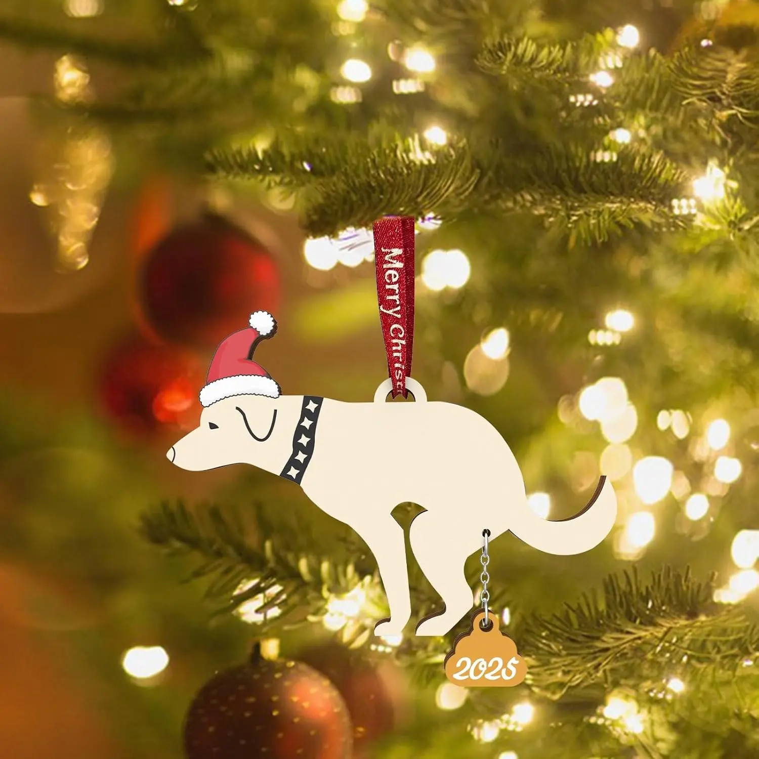Funny Christmas Ornaments 2025 - Dog Ornaments for Christmas Tree, Naughty Hilarious Hanging Christmas Ornaments,Fun Ornaments for Adults Family Friends Exchange Gag Gifts(Wooden lab)