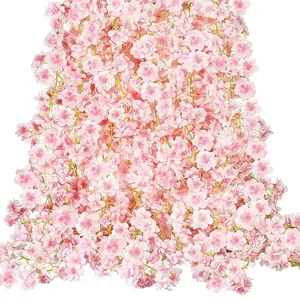 4 Pack 5.9 Ft Pink Cherry Blossom Garland, Silk Sakura Hanging Vine, Artificial Flower Vines for Wedding Party Spring Home Wall Decor