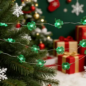 Muro Home Lucky Green Four-Leaf Clover Fairy String Lights for Party & Home Decoration Festive Green Lights
