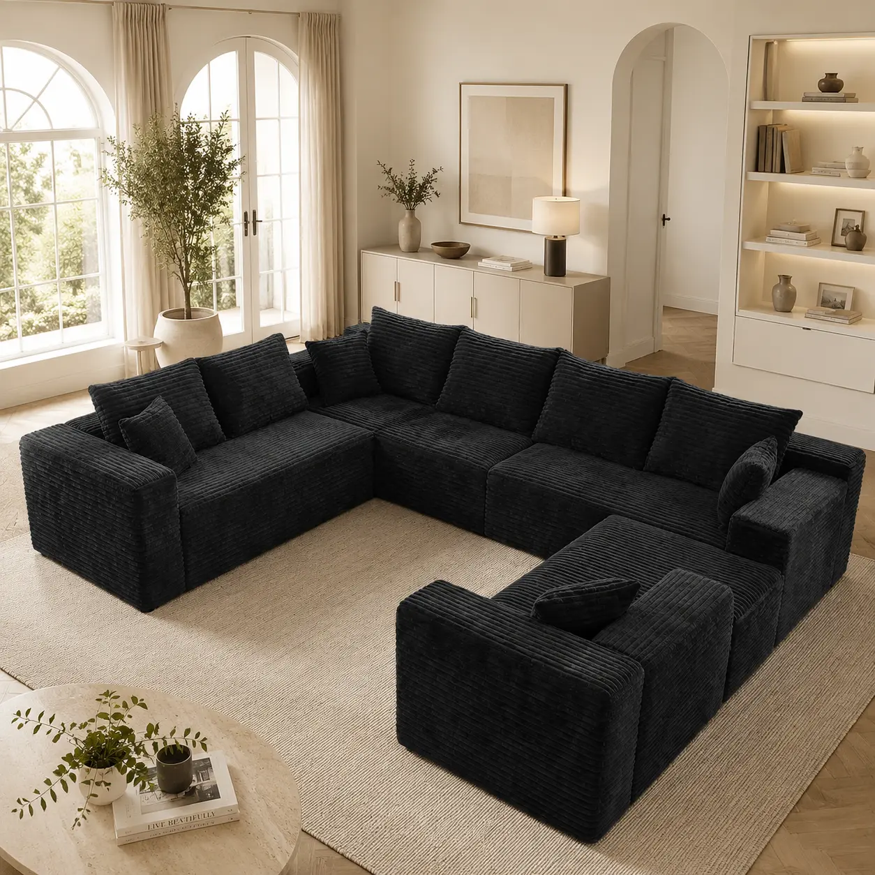 118" Oversized U Shaped Modular Sectional Sofa, Cloud Couch with Deep Seat, Boneless Corduroy Couch, 8 Seater Flexible Combination Sofa with Chaise Lounge, No Assembly Required, Extra Large Corner Couch for Living Room modern