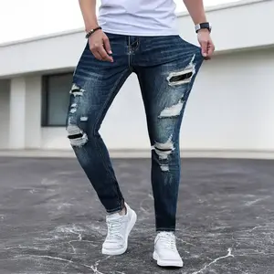Men's tight fitting jeans, slim fit elastic tapered split jeans, denim pantsRAIMENTRY