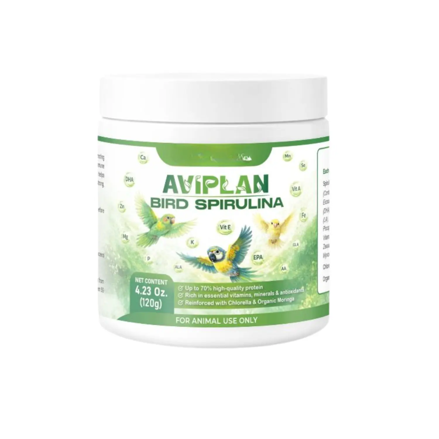 Bird Spirulina Powder 120g, Natural Daily Nutrition Supplement for Parrots, Finches and Small Pet Birds