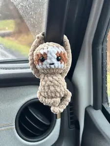Loppy Puff - Mini Crochet Hanging Sloth With Clip Hands, Sloth Bag Charm, Desk Buddy, Crochet Car Hanger
