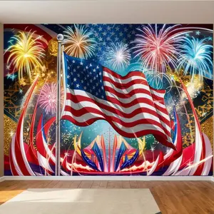 2D Flat Banner Polyester Photography Backdrop, American Flag Fireworks HD Digitally Printed Soft Lightweight Foldable Background Cloth for Patriotic Celebrations, 4th of July Party Decor, Photo Booth, Studio Shooting, and Event Ba