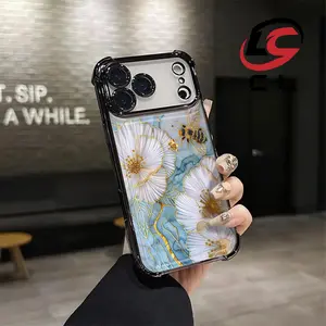 Golden bee flower Pattern Four-corner drop-proof TPU phone case for iPhone 17 16 15 14 Pro Max Air 13 12 11 Plus shockproof full camera protection durable slim silicone case mobile phone case