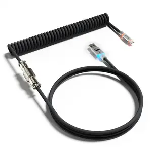 ATTACK SHARK C01 ULTRA Coiled USB C Cable Double Sleeved with RGB Light Plug,Detachable Metal Aviator,Type-C to USB-A Mechanical Gaming Keyboard Cable for Win Mac PS4 Xbox Switch Printer Tablet