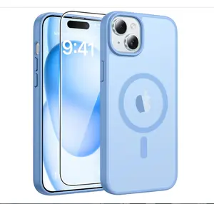 for iPhone 15 Case: for iPhone 14 & iPhone 13 Case [with Screen Protector] Magnetic Translucent Matte | Military Grade Drop Protection | Shockproof Phone Cover Protective Cases - Light Blue