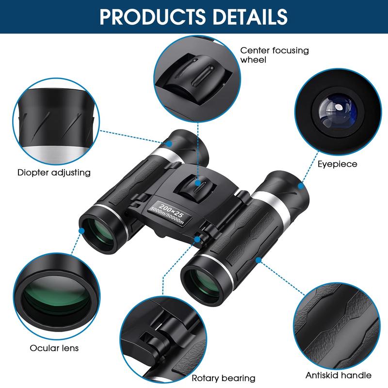 200x25 Compact Binoculars for Adults & Kids High-Powered Mini Pocket Waterproof for Bird Watching Hunting Concert Traveling FMC Coating Easy Focus Lightweight Gift