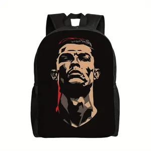 ZLIENSZUS Men's Minimalist Backpack with Cristiano Ronaldo CR7 Graphic Print - Black & Red Single Compartment Design, Durable Fabric for College, Casual Outings & Everyday Use, College Student Accessory, Modern Accessory, Comfortable Straps