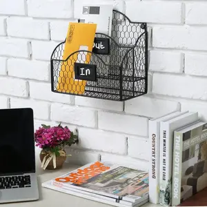 Black Metal Chicken Wire Mail Sorter w/ Chalkboard Label
