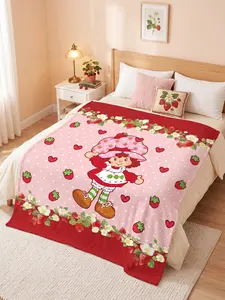 1PC Cute Strawberry Girl Flannel  Soft Comfortable Throw  for Nap Sofa Bed Machine Washable Multiple Sizes daughter blanket Lightweight Horror Movie Characters Pink Satin Ruffle Bedding Set