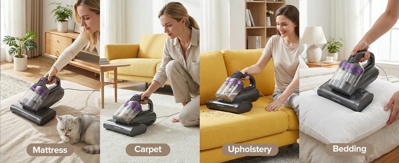【12.5Kpa Power】350W Motor Vacuum Cleaner for Bed, Sofa & Toy - Removes 100% Dust Mites, Dead Skin & Allergens in Seconds