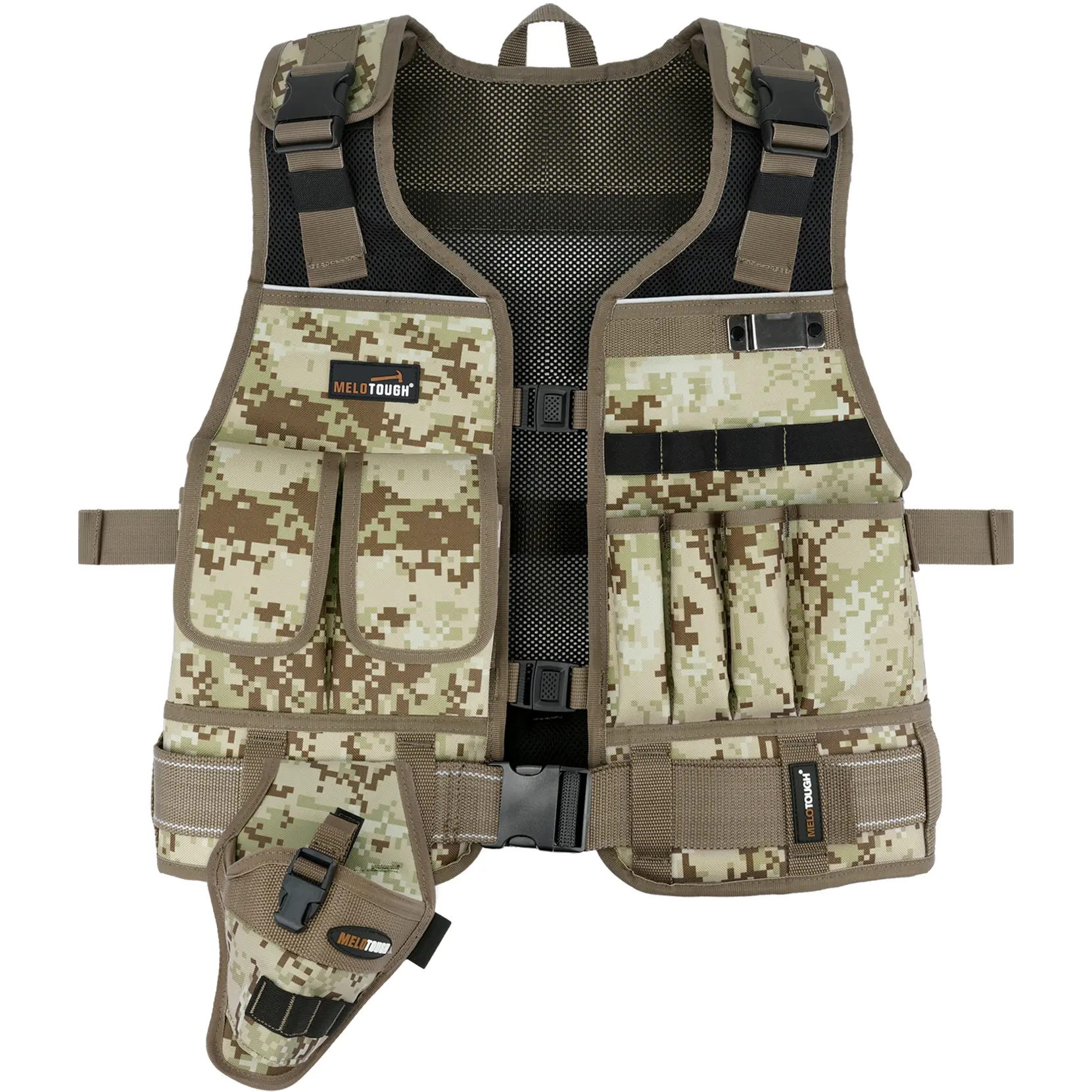 MELOTOUGH Professional Multifunctional Tool Vest for Electricians, 2-in Belt with Drill Holster, Adjustable Multiple Pockets, Durable Reflective Safety Straps (Reflectors), Breathable Mesh Fabric