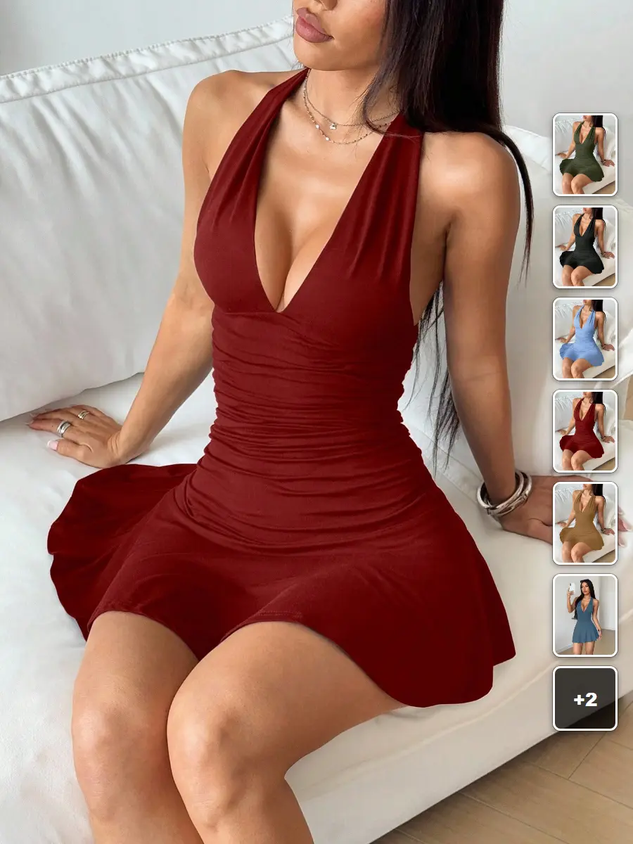 Halter Neck Mini Dress Black Petite Beach Vacation Summer Outfit