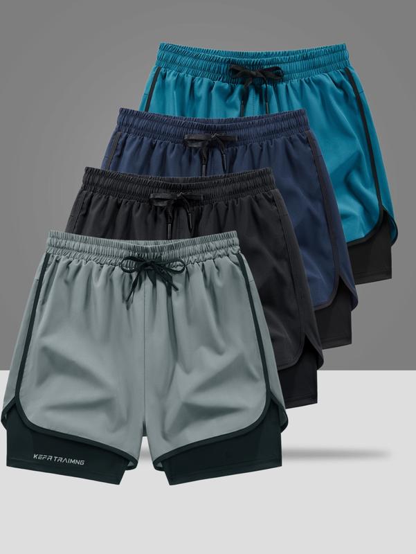 4-pack with double-layer design sports shorts, featuring a loose outer layer and breathable quick-dry liner perfect for running, workouts, and everyday casual wear