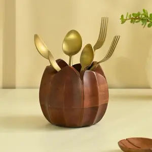 (R)  Wooden Lotus Cutlery Holder - Spoon Stand for Kitchen | Spoon Holder for Dining Table | Wooden  Storage Organizer | Stand  Holder for Kitchen Utensils (4x4x4.5 inches)