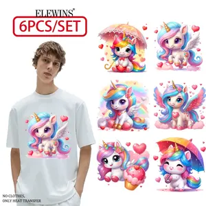 6-Piece Cute Heat Transfer Stickers, Applicable to T-shirts, Hoodies, Jeans, Backpacks, and Pillows, Washable Vinyl Heat Transfer Paper with Adorable Patterns (Bear, Unicorn, Heart), No-Sew Iron-On Patches, DIY Ironing Craft, DIY Kit
