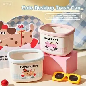 Desktop trash can, cute and stylish, home office small size with lid storage bin, office desk mini paper basket