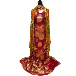 Faransawi Golden Garden Somali Unstitched 3-Piece Dirac Satin Fabric, Ideal for Wedding & Eid Celebrations