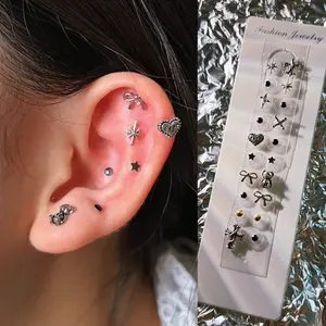 LuluPop Ear Seeds Jewelry Set – No Piercing Magnetic Ear Studs Acupressure Stickers, Star Heart Bow cute Bear ，pussycat Designs, Ear Cuff & Cartilage Earrings for Women clip-on Earrings sticker, ear seed patches, ear seeds patches festival non-piercing