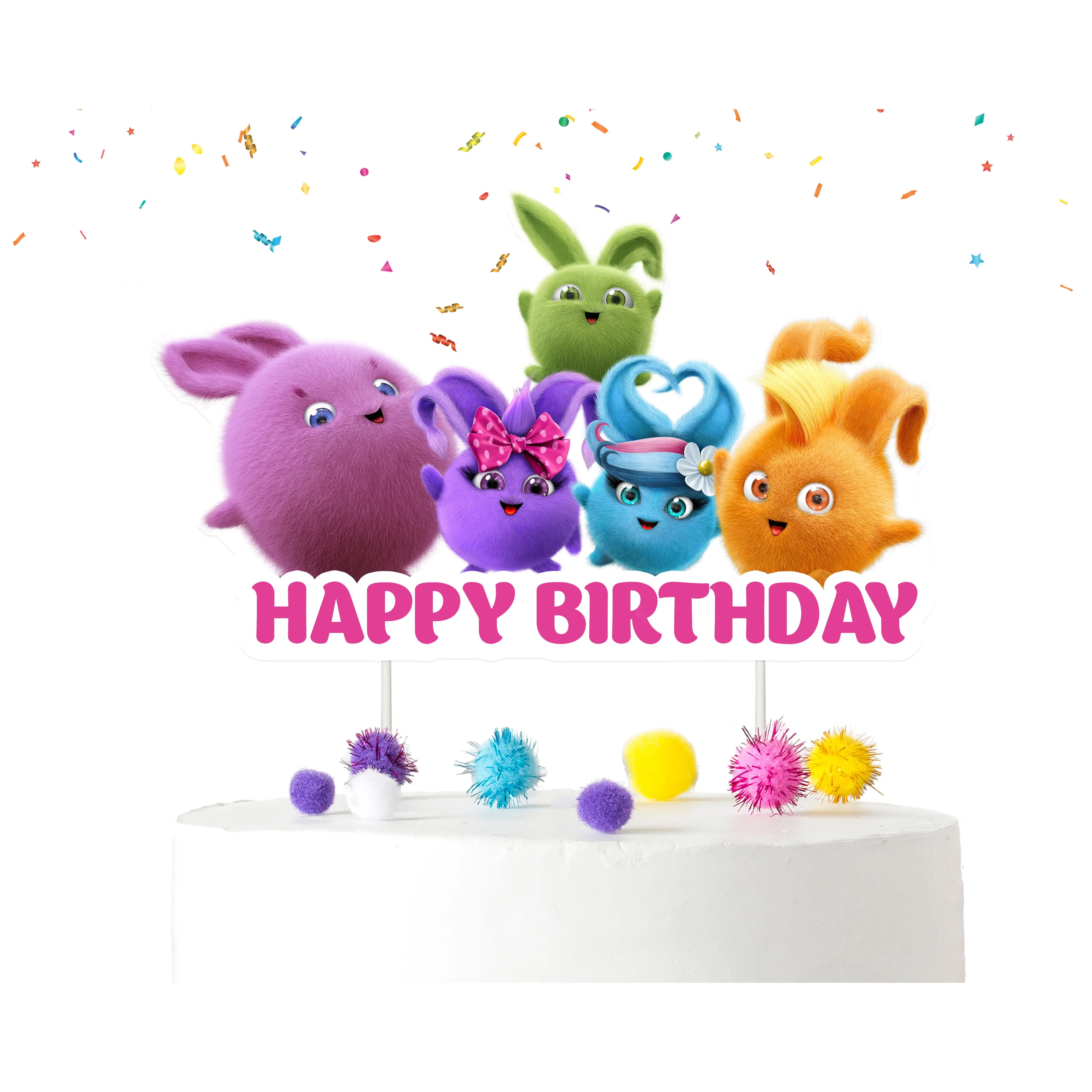 Whimsical Sunny Bunnies Cake Topper - Bring Joy to Your Festive Cake!