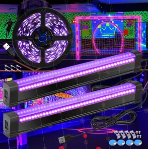 Combination Set:2 Packs 32cm/12.6inch Magnetic LED Black Lights&1 pack 2.5M LED Black Light Strip,DC 5V USB power supply,Halloween Glow Neon Party Decor Doll Vaseline Glass Cabinet Case Display Fluorescent Paint Lighting