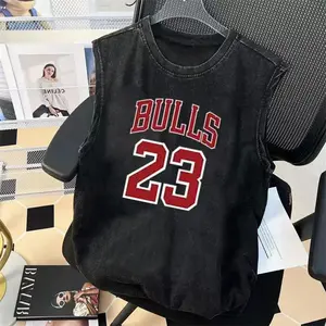 Men's Graphic T Shirt Oversized Sleeveless Vest Vintage Washed Print Womens Tank Tops Y2K Gym Clothes Summer Luxury Brand