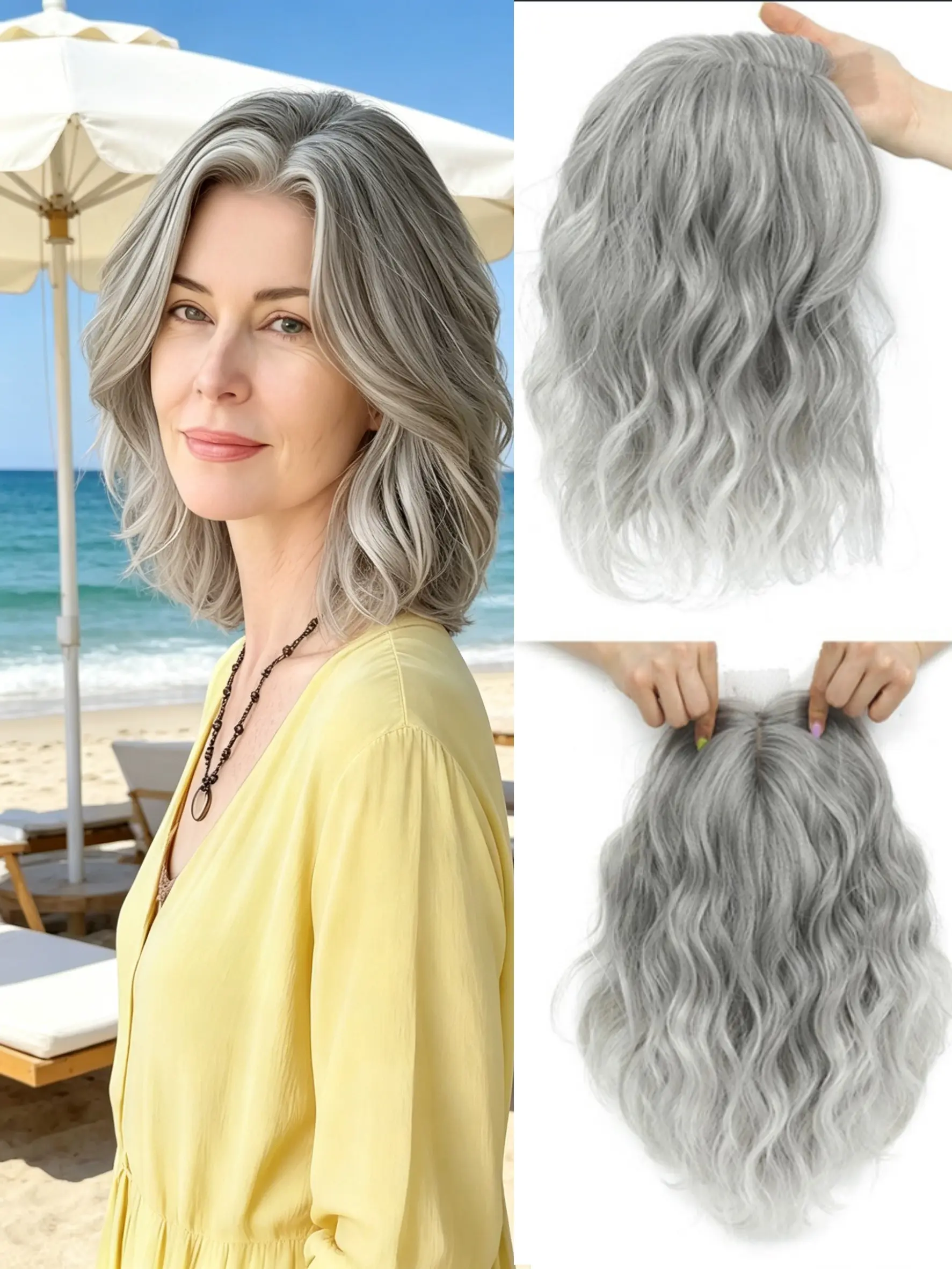 Fuller Hair Instantly! Brown Wavy Hair Toppers Invisible with Bangs - Easy Clip-On, Breathable, Ideal for Thinning Hair, Alopecia or Just a Style Refresh 💁♀️ Synthetic Extensions Hairpieces
