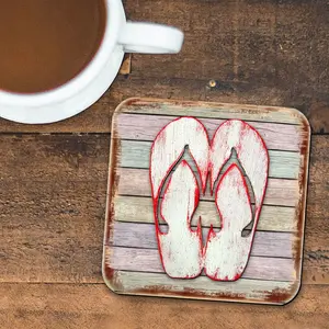 Nature Wonders 8198523-9C-S4 4 x 4 in. Flip Flops Coastal Wooden Cork Coasters Gift - Set of 4