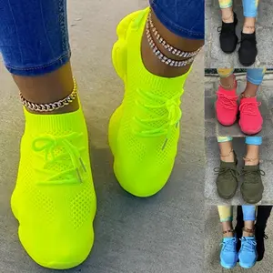 sneakers taipao Women's 2023 Breathable Mesh Sneakers - Neon Green Low-Top Lace-Up Trainers with EVA Cushioning, All-Season Comfort for Gym, Casual & Casual Attire, Sleek Sporty Design | Cushioned EVA Sole