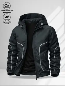 Men's Casual Hooded Fitted Jacket with Zipper Design, Reflective Stripes, Multiple Colors Available, Perfect for Daily and Weekend Trips