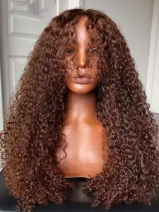 26inch Kinky Curly Brown synthetic Hair 180% density, 13 * 4 *1lace wig made for women's daily wear, with natural hairline and doll hair Glueless Curly Wig