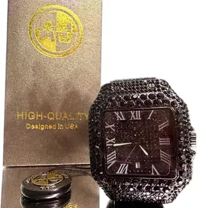 Black Iced Out VVs Stainless Steel Timepiece - 43mm, Water Resistant, Roman Numeral Dial Men’s Watch