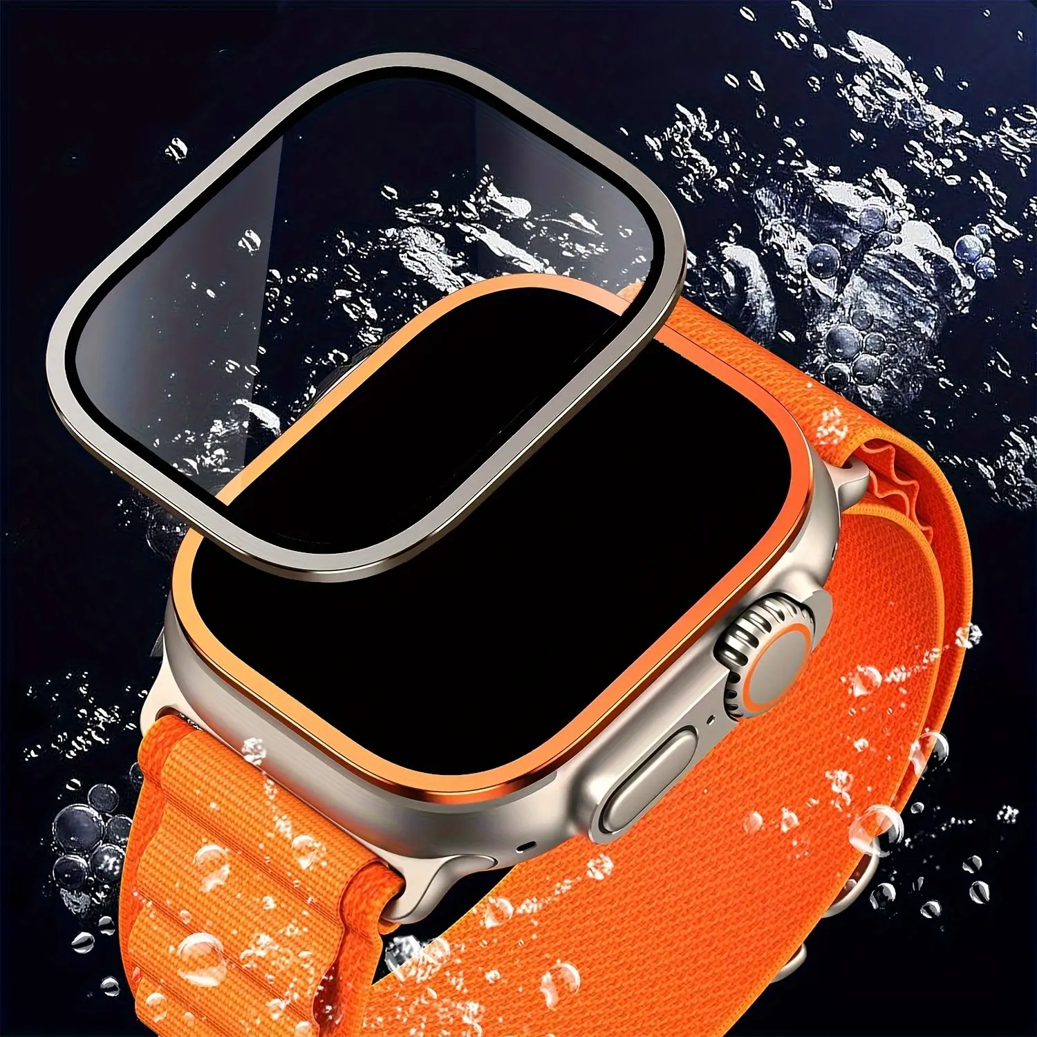 Apple Watch Ultra Series 1/2 Screen Protector Film, Metal Frame + HD Clear Glass Guard, Durable Scratch-Resistant Accessory, Smart Watch Accessories, Watch Screen Cover, Smartwatch Accessories