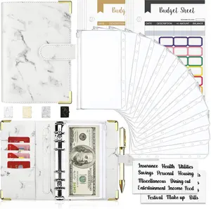 Budget Binder Cash Envelopes For Budgeting Money Organizer 28Pcs with Envelope Marble 6-Ring Saving Binders