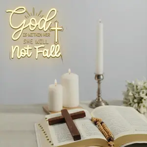 God Is Within Her Neon Sign Cross LED Light Suitable for Bedroom, Living Room, Auditorium, Party Decoration Christian Neon Sign Gift for Believers