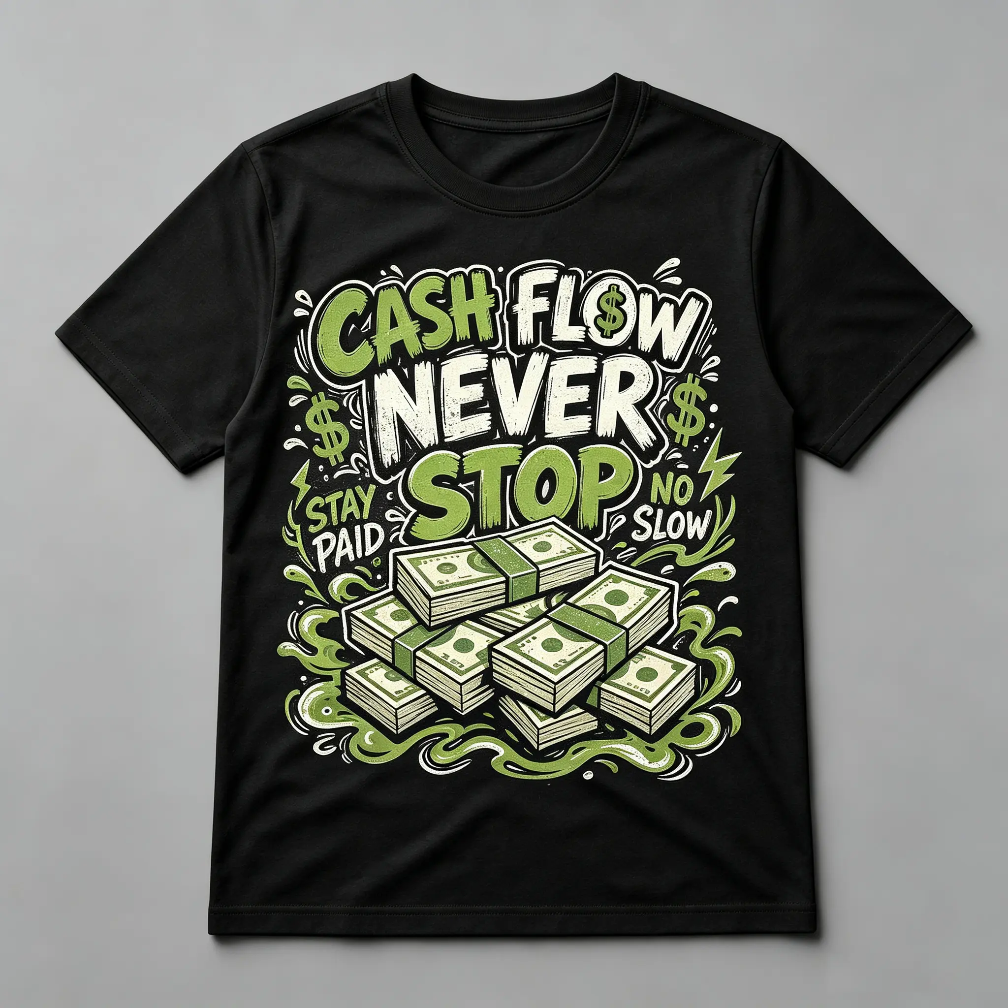 Printed Cash Flow Money Graphic 100% Cotton T-Shirt, Hustle Quote Tee for Men, Entrepreneur Streetwear Shirt, Casual Daily Outfit, Gift for Him