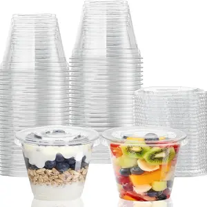 [50 Sets, 9 oz Clear Plastic Cups With Flat Lids No Hole, Disposable Cups With Lids for Ice Cream, Pudding, Cake, Snacks Smoothie, Milkshake, Cold Drinks