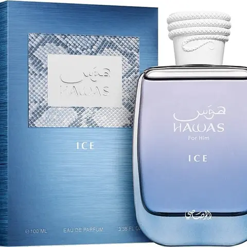 Men's Rasasi Hawas Ice Eau de Parfum Spray (100ml/3.1oz, 3 to 3.9 fl oz) - Cruelty-Free Invigorating Woody Aromatic Cologne for Adults, Citrus & Woods Scent with Italian Lemon, Musks, Amber, Star Anise, 24-Month Shelf Life, Daily Wear Anniversary Gift