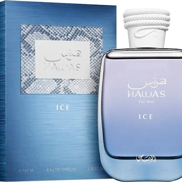 Men's Rasasi Hawas Ice Eau de Parfum Spray (100ml/3.1oz, 3 to 3.9 fl oz) - Cruelty-Free Invigorating Woody Aromatic Cologne for Adults, Citrus & Woods Scent with Italian Lemon, Musks, Amber, Star Anise, 24-Month Shelf Life, Daily Wear Anniversary Gift