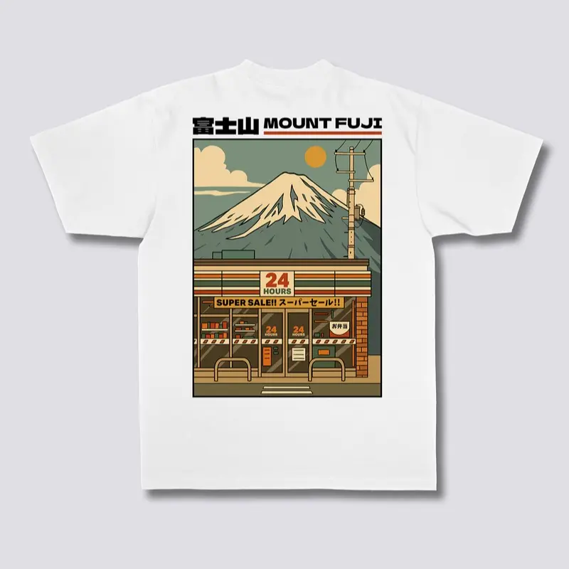 Japanese Aesthetic Mount Fuji Graphic Tee Harajuku Lofi Convenience Store Streetwear Crewneck Premium Cotton Short Sleeve T-Shirt Perfect Gift for Anime Lovers