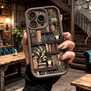 Vintage Bookshelf Floral Aesthetic Case,phone Case Suitable for Iphone 11/12/13/14/15/16/17 Pro Promax Plus Air and Samsung S22/S23/S24/S25 Plus Ultra Fe,Slim Shockproof Anti Drop Protective Lightweight TPU Cover
