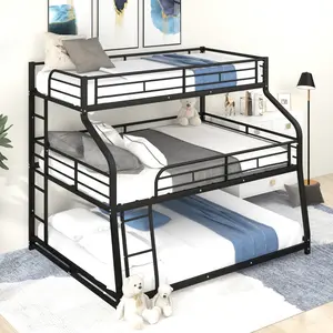 Triple Bunk Beds Twin XL/Full XL/Queen, Made of Heavy Duty Steel with Ladders and Full-Length Guardrails for Boys, Girls, Teens
