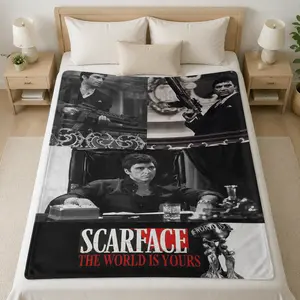 Scarface Flannel Blanket – Soft Cozy Plush Throw Featuring Iconic Movie Scenes, Tony Montana Design, Perfect for Movie Fans, Bed, Sofa, Nap Time, Travel, Unique Gift for Adults & Film Lovers