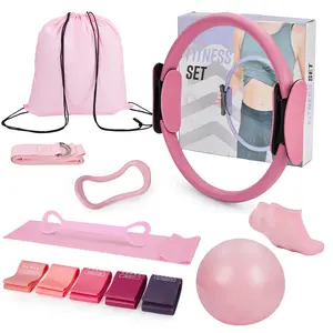Beginner Friendly 13Pcs Pilates Kit | Home Workout Equipment Set Featuring Magic Circle, Resistance Bands & Mini Ball | Stylish Pink Purple Design for Women’s Full Body Pilates