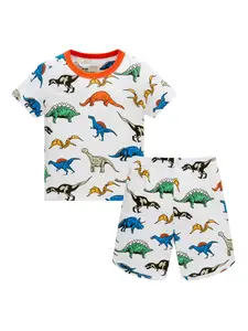 Boys' Jurassic Dinosaur Two-Piece Set, Pajama Set, Short Sleeve Shorts, Milk Silk Flame-Retardant Fabric, Summer Breathable Comfort Home Wear
