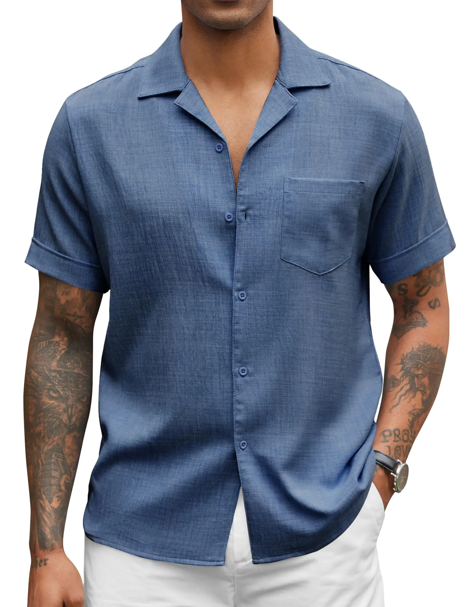 COOFANDY Mens Casual Short Sleeve Button Down Shirts Cuban Linen Textured Shirt Summer Beach Wear